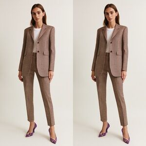 Balenciaga Check Stretch Wool Blazer Carrot Crop Trouser 2-Piece Pant Suit Set